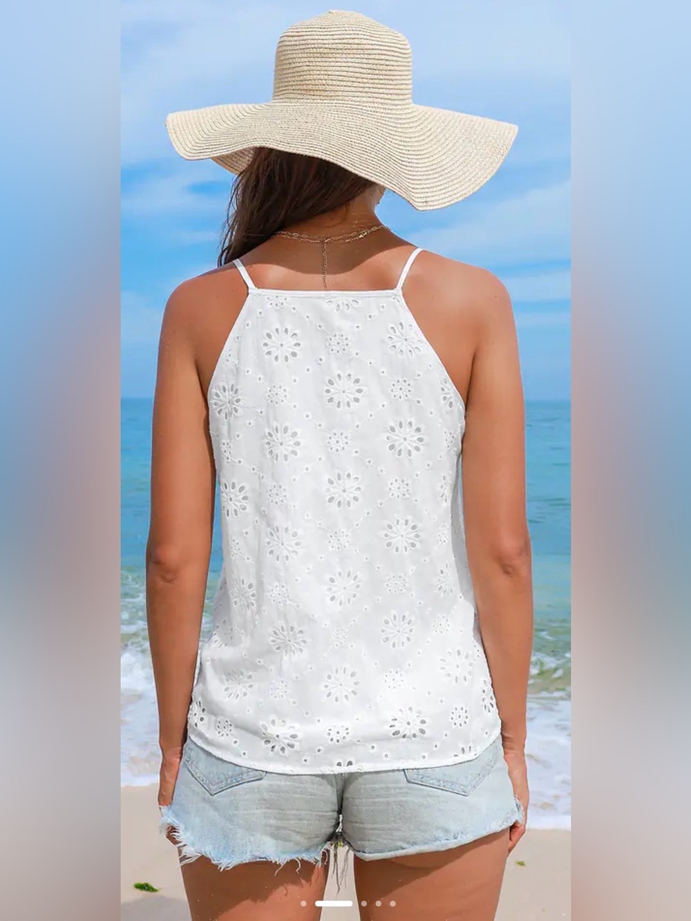 NWT Cupshe White Eyelet Lace Trim Camisole beach top XL - Picture 5 of 11